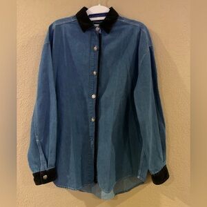 Vintage American Eagle blue Denim Button-Down Shirt with Black Velvet Trims